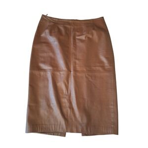 Vintage E Style  Brown Leather Maxi Skirt Woman's Size 20 Lined Zip